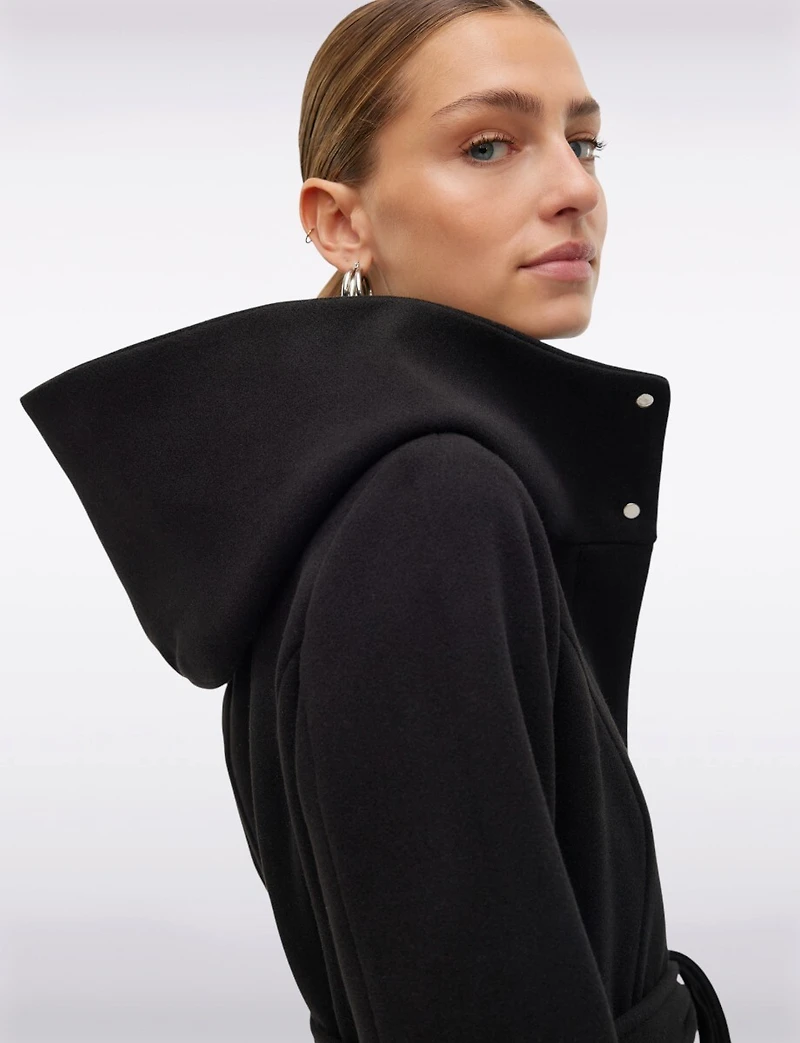 Elegant Slim Fit Mid-thigh Belted High Collar Hooded Trench Coat by Vero Moda