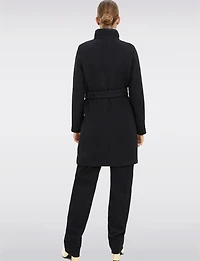 Zip-Front Recycled Wool-Blend Coat with Removable Belt & Black Trim by Vero Moda
