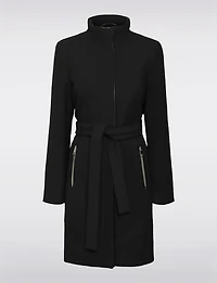 Zip-Front Recycled Wool-Blend Coat with Removable Belt & Black Trim by Vero Moda