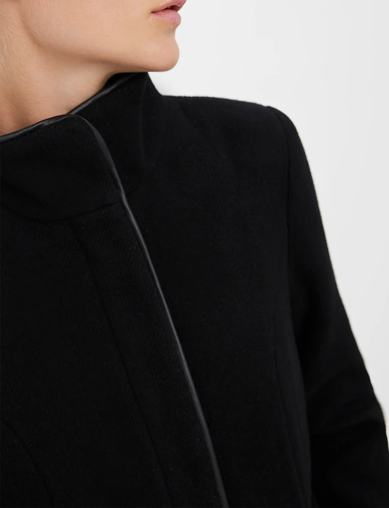 Zip-Front Recycled Wool-Blend Coat with Removable Belt & Black Trim by Vero Moda