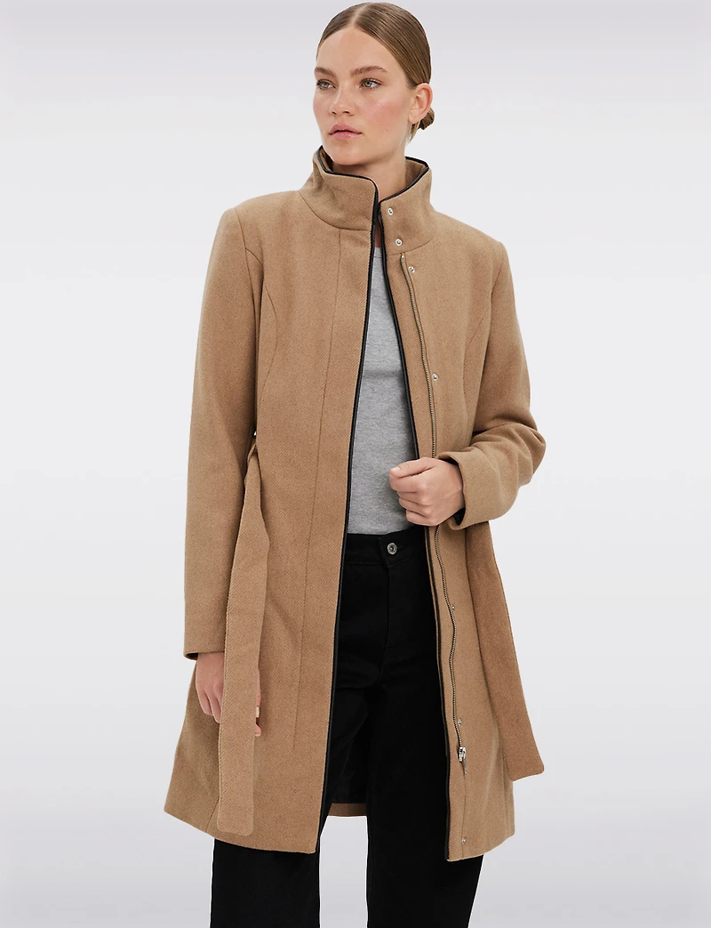 Elegant Zip-Front Recycled Wool-Blend Belted Trench Coat by Vero Moda