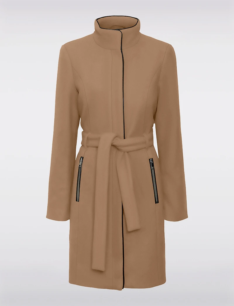 Elegant Zip-Front Recycled Wool-Blend Belted Trench Coat by Vero Moda