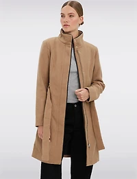 Elegant Zip-Front Recycled Wool-Blend Belted Trench Coat by Vero Moda