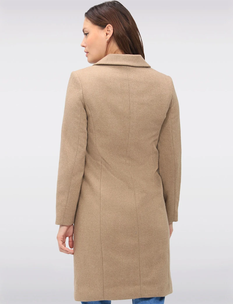 Recycled Knee Length Wool-Blend Single-Breasted Herringbone Overcoat by VeroModa