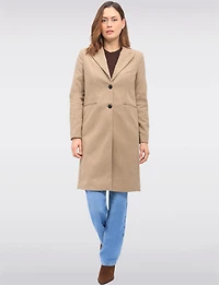 Recycled Knee Length Wool-Blend Single-Breasted Herringbone Overcoat by VeroModa