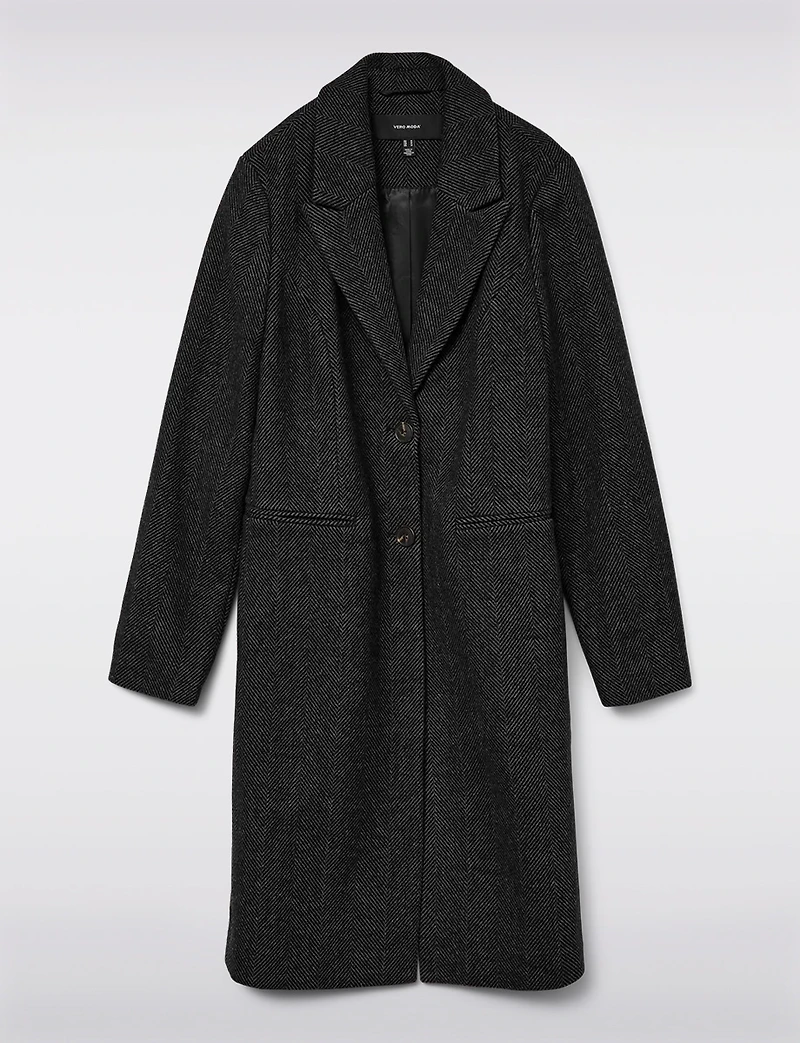 Straight Knee Length Wool-Blend Single-Breasted Herringbone Coat by Vero Moda