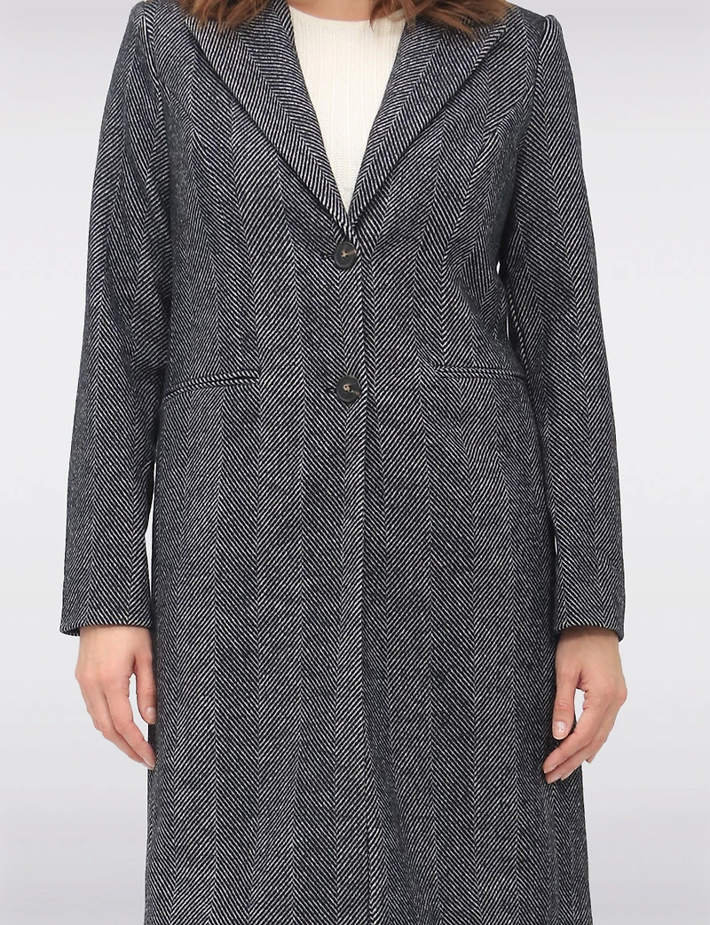 Straight Knee Length Wool-Blend Single-Breasted Herringbone Coat by Vero Moda