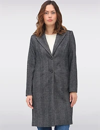 Straight Knee Length Wool-Blend Single-Breasted Herringbone Coat by Vero Moda