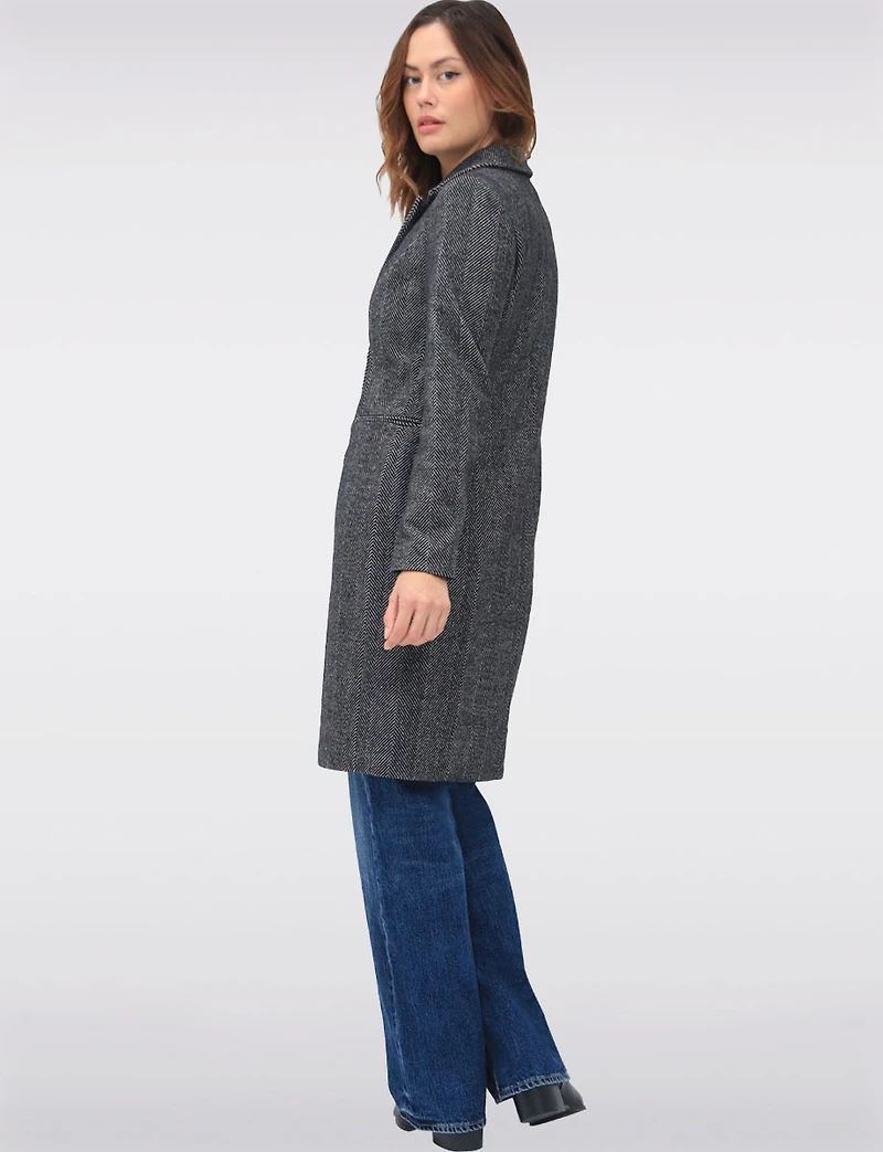 Straight Knee Length Wool-Blend Single-Breasted Herringbone Coat by Vero Moda