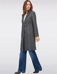 Straight Knee Length Wool-Blend Single-Breasted Herringbone Coat by Vero Moda