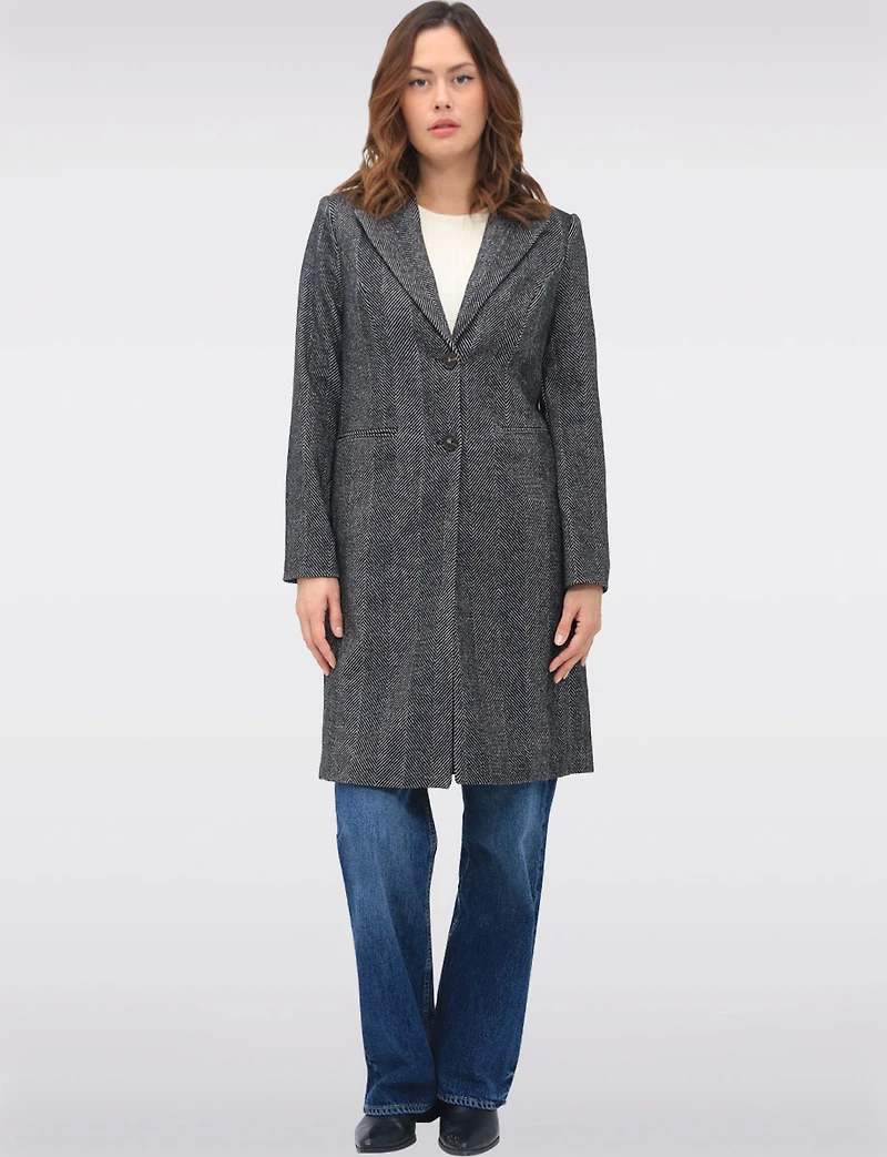 Straight Knee Length Wool-Blend Single-Breasted Herringbone Coat by Vero Moda