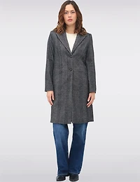 Straight Knee Length Wool-Blend Single-Breasted Herringbone Coat by Vero Moda