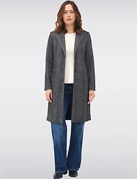 Straight Knee Length Wool-Blend Single-Breasted Herringbone Coat by Vero Moda