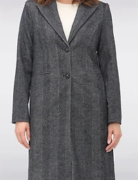 Straight Knee Length Wool-Blend Single-Breasted Herringbone Coat by Vero Moda