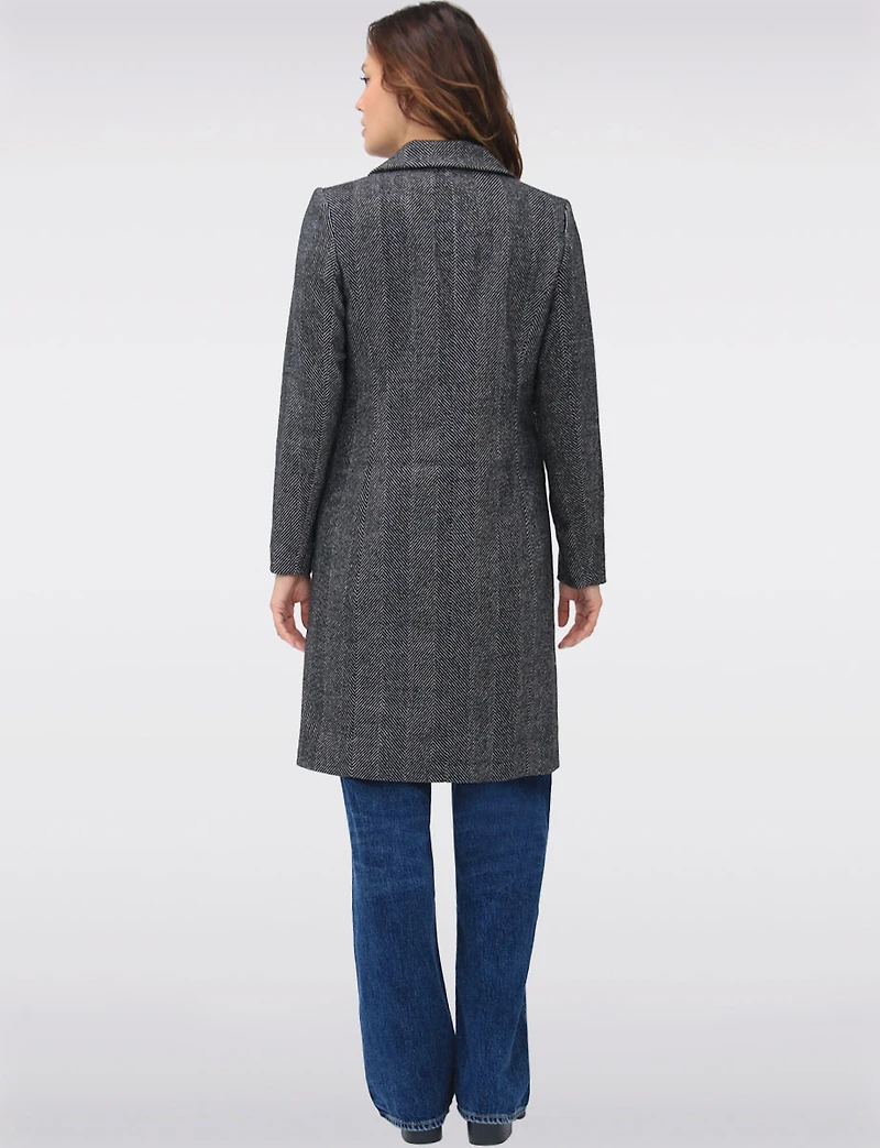 Straight Knee Length Wool-Blend Single-Breasted Herringbone Coat by Vero Moda