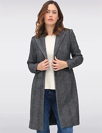 Straight Knee Length Wool-Blend Single-Breasted Herringbone Coat by Vero Moda