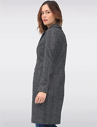 Straight Knee Length Wool-Blend Single-Breasted Herringbone Coat by Vero Moda