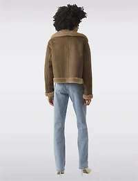 Ultra-Soft Faux Fur Trim & Lining Suede Cropped Zip-up Moto Jacket by Vero Moda