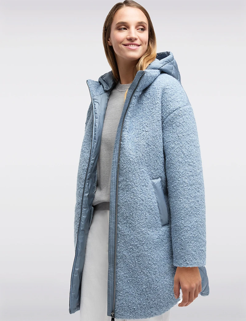 Wool-blend Boucle Texture and Puffer Zip-up Straight Cut Jacket by Geox Respira