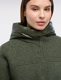 Hybrid Wool Blend Boucle Hooded Coat with Puffer Lining and Trim by Geox Respira