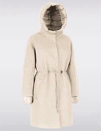 Hybrid Wool Blend Boucle Hooded Coat with Puffer Lining and Trim by Geox Respira