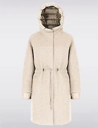 Hybrid Wool Blend Boucle Hooded Coat with Puffer Lining and Trim by Geox Respira