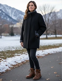 Chic Boucle Snap Closure Coat with Soft Puffer Lining and Trim by Geox Respira