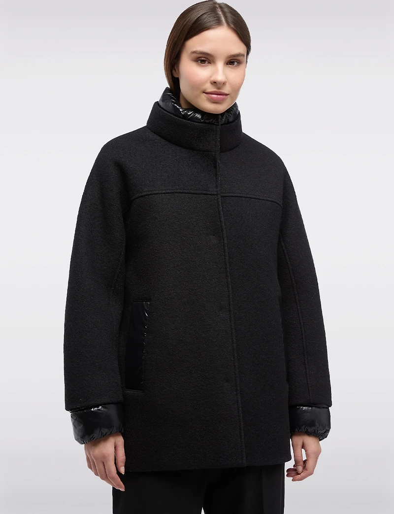 Chic Boucle Snap Closure Coat with Soft Puffer Lining and Trim by Geox Respira