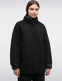 Chic Boucle Snap Closure Coat with Soft Puffer Lining and Trim by Geox Respira