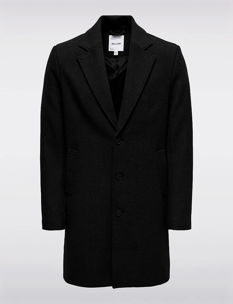 Single-Breasted Mid-Length Recycled Wool-Blend Notch Lapel Overcoat by Only Sons