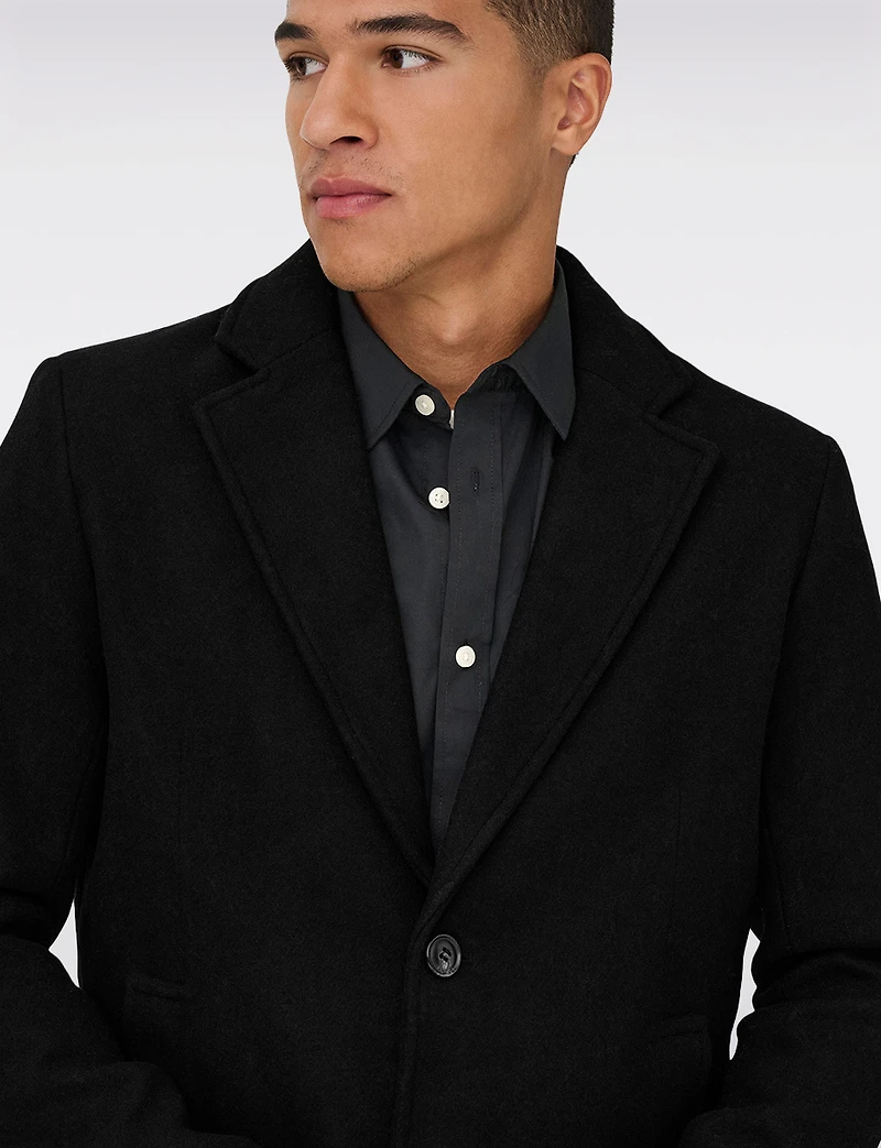 Single-Breasted Mid-Length Recycled Wool-Blend Notch Lapel Overcoat by Only Sons