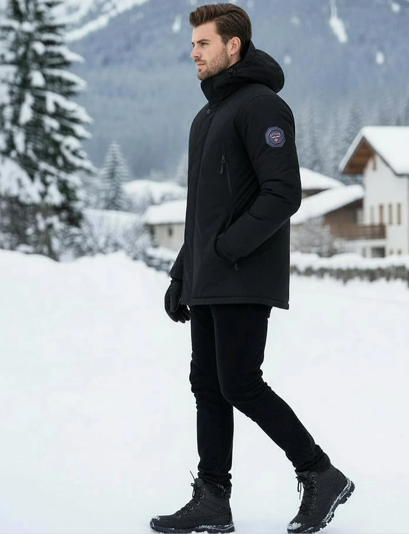 Vegan Synthetic Down Parka with Zip-Off Hood & Quilted Lining by Oxygen