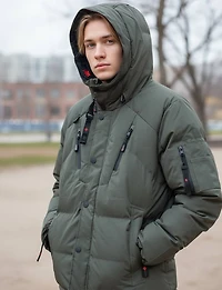 Men's Cozy Vegan Eco-Down Parka with Integrated Hood & Faux Fur Lining by Oxygen