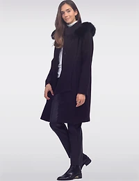 Luxurious Detachable Genuine Fur Trim Hooded Scarf Wool Blend Coat by Styla
