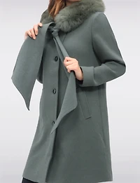 Luxurious Detachable Genuine Fur Trim Hooded Scarf Wool Blend Coat by Styla