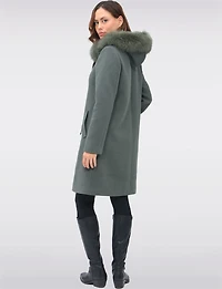 Luxurious Detachable Genuine Fur Trim Hooded Scarf Wool Blend Coat by Styla