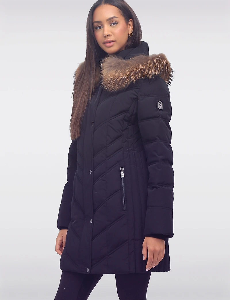 Elegant Eco-Down Quilted Puffer with Detachable Hood & Genuine Fur Trim by Sokos