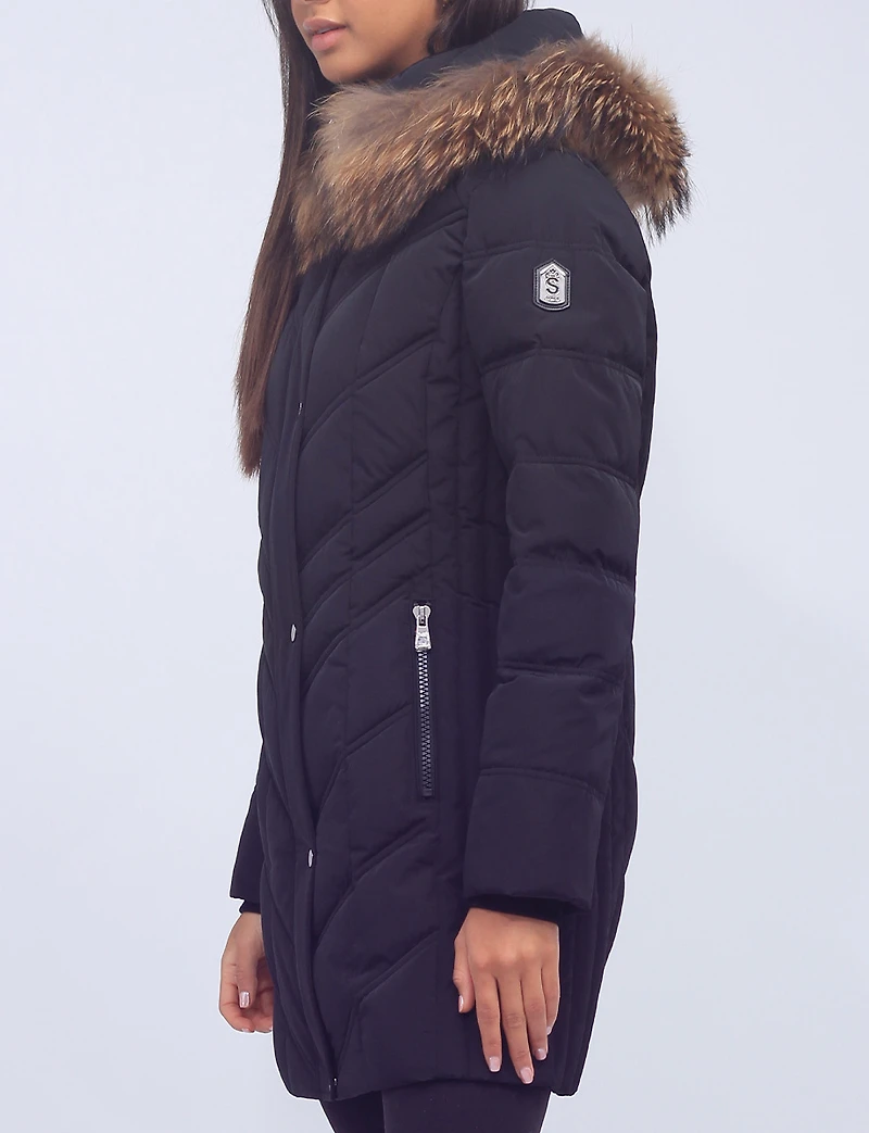 Elegant Eco-Down Quilted Puffer with Detachable Hood & Genuine Fur Trim by Sokos