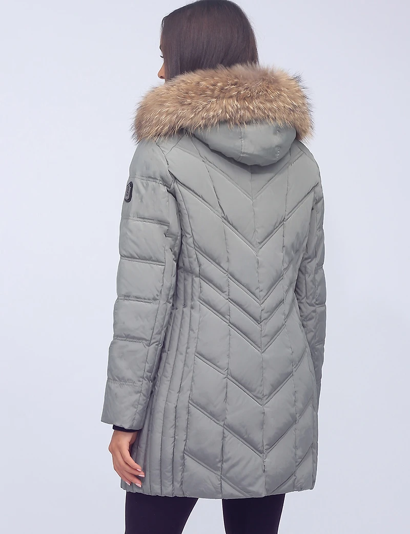 Elegant Eco-Down Quilted Puffer with Detachable Hood & Genuine Fur Trim by Sokos
