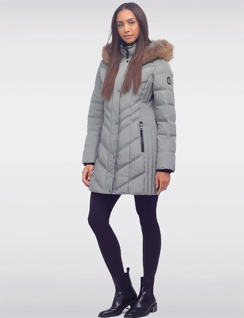 Elegant Eco-Down Quilted Puffer with Detachable Hood & Genuine Fur Trim by Sokos