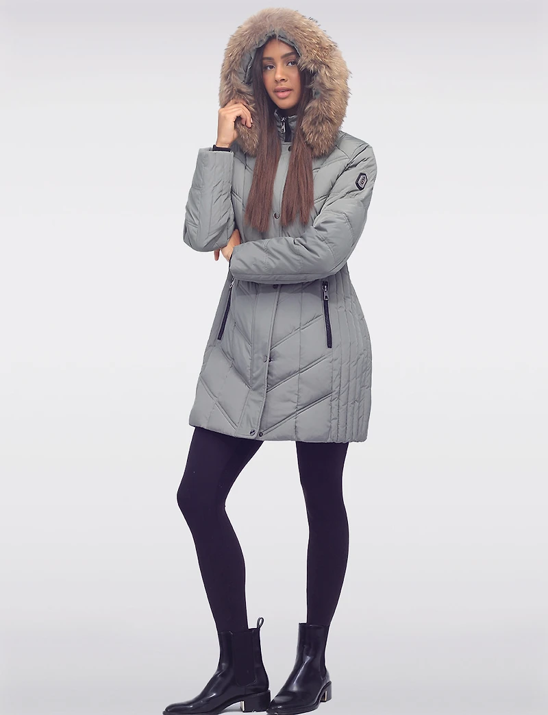 Elegant Eco-Down Quilted Puffer with Detachable Hood & Genuine Fur Trim by Sokos