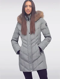 Elegant Eco-Down Quilted Puffer with Detachable Hood & Genuine Fur Trim by Sokos