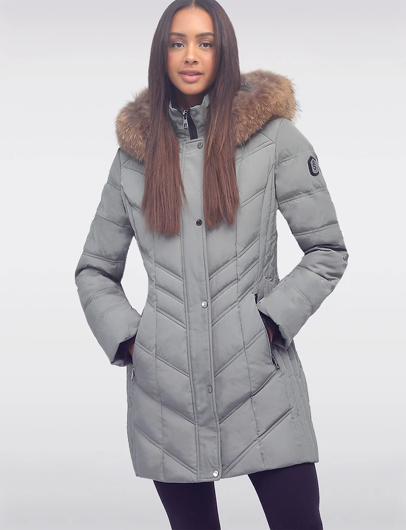 Elegant Eco-Down Quilted Puffer with Detachable Hood & Genuine Fur Trim by Sokos