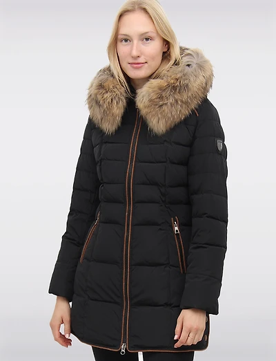 High Collar Eco-Down Polyloft® Hooded Puffer-Removable Genuine Fur Trim by Sokos