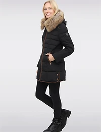 High Collar Eco-Down Polyloft® Hooded Puffer-Removable Genuine Fur Trim by Sokos