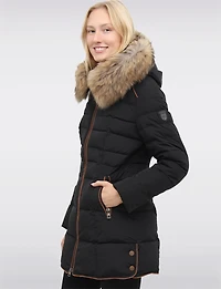 High Collar Eco-Down Polyloft® Hooded Puffer-Removable Genuine Fur Trim by Sokos