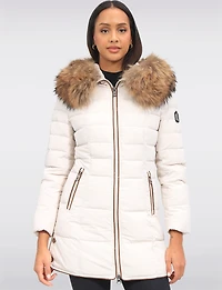 High Collar Eco-Down Polyloft® Hooded Puffer-Removable Genuine Fur Trim by Sokos