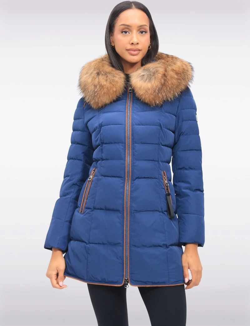 High Collar Eco-Down Polyloft® Hooded Puffer-Removable Genuine Fur Trim by Sokos