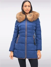 High Collar Eco-Down Polyloft® Hooded Puffer-Removable Genuine Fur Trim by Sokos