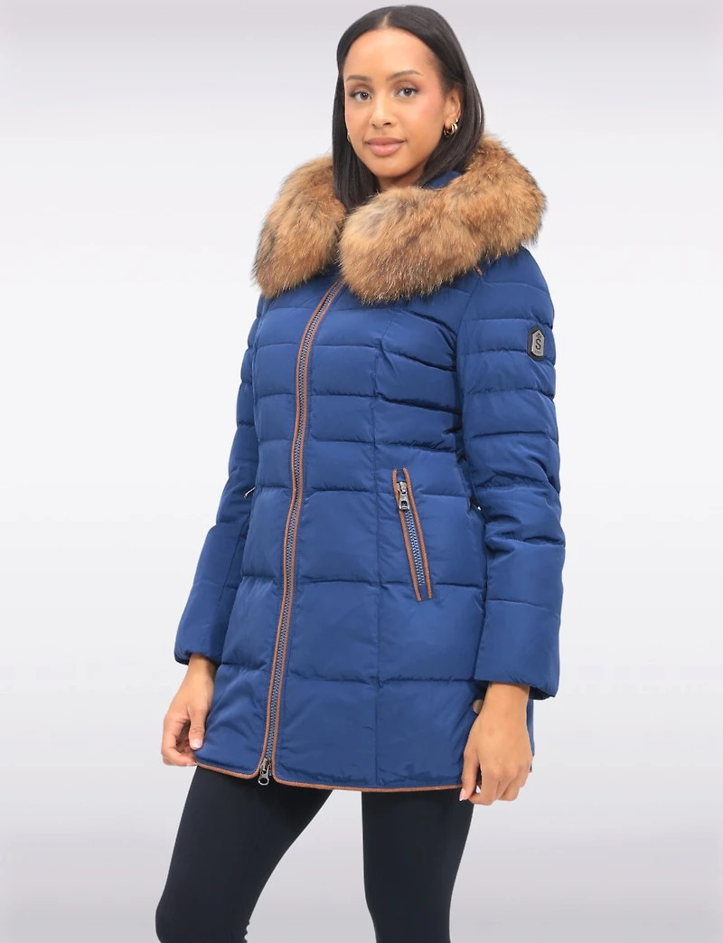 High Collar Eco-Down Polyloft® Hooded Puffer-Removable Genuine Fur Trim by Sokos